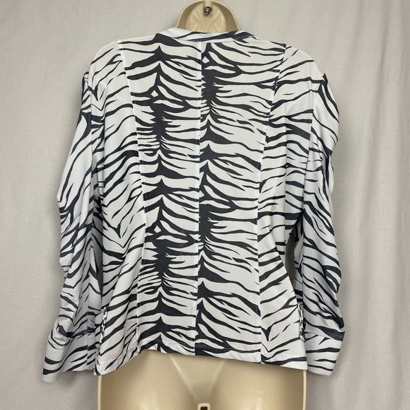 Clara Sun Woo Jacket Womens Large Animal Print Black White Shirred Stretchy Zip - Picture 6 of 14